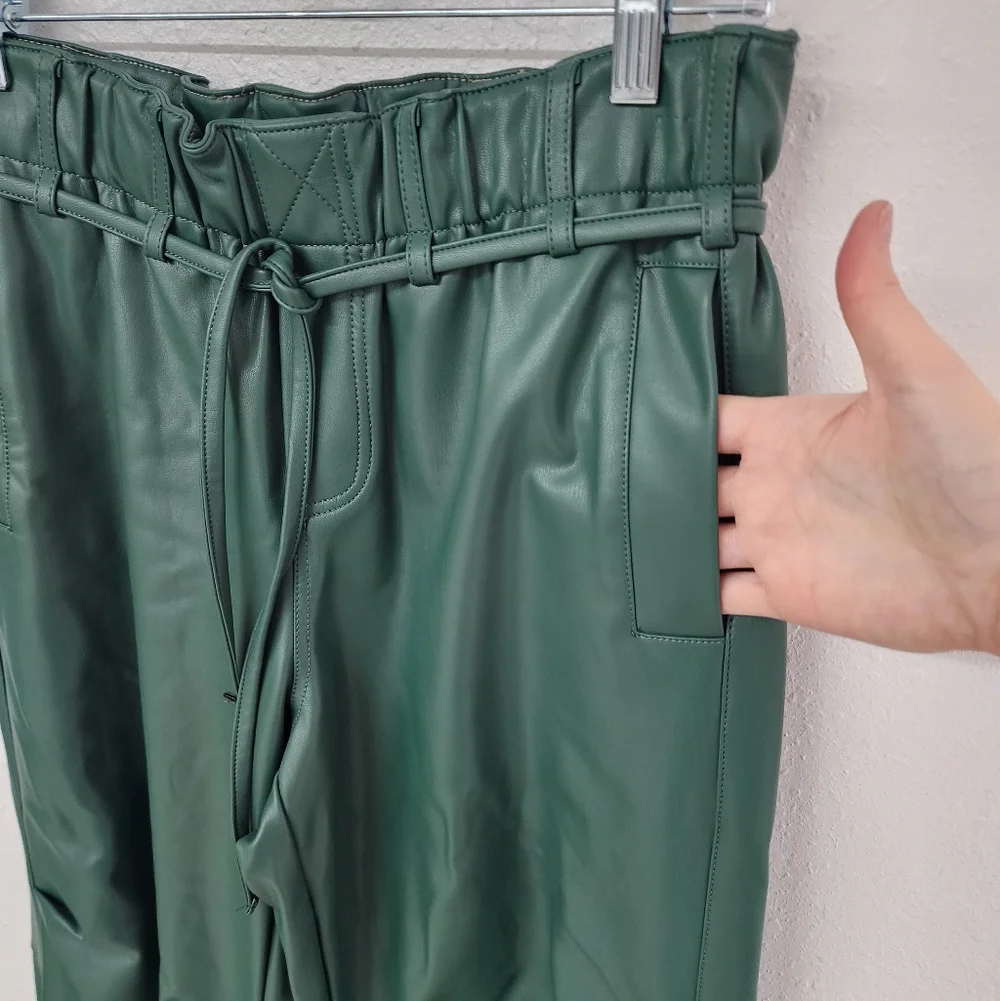 Pilcro Anthropologie Faux Leather Soft Parachute Pants Dark Green Joggers XS - Picture 6 of 8